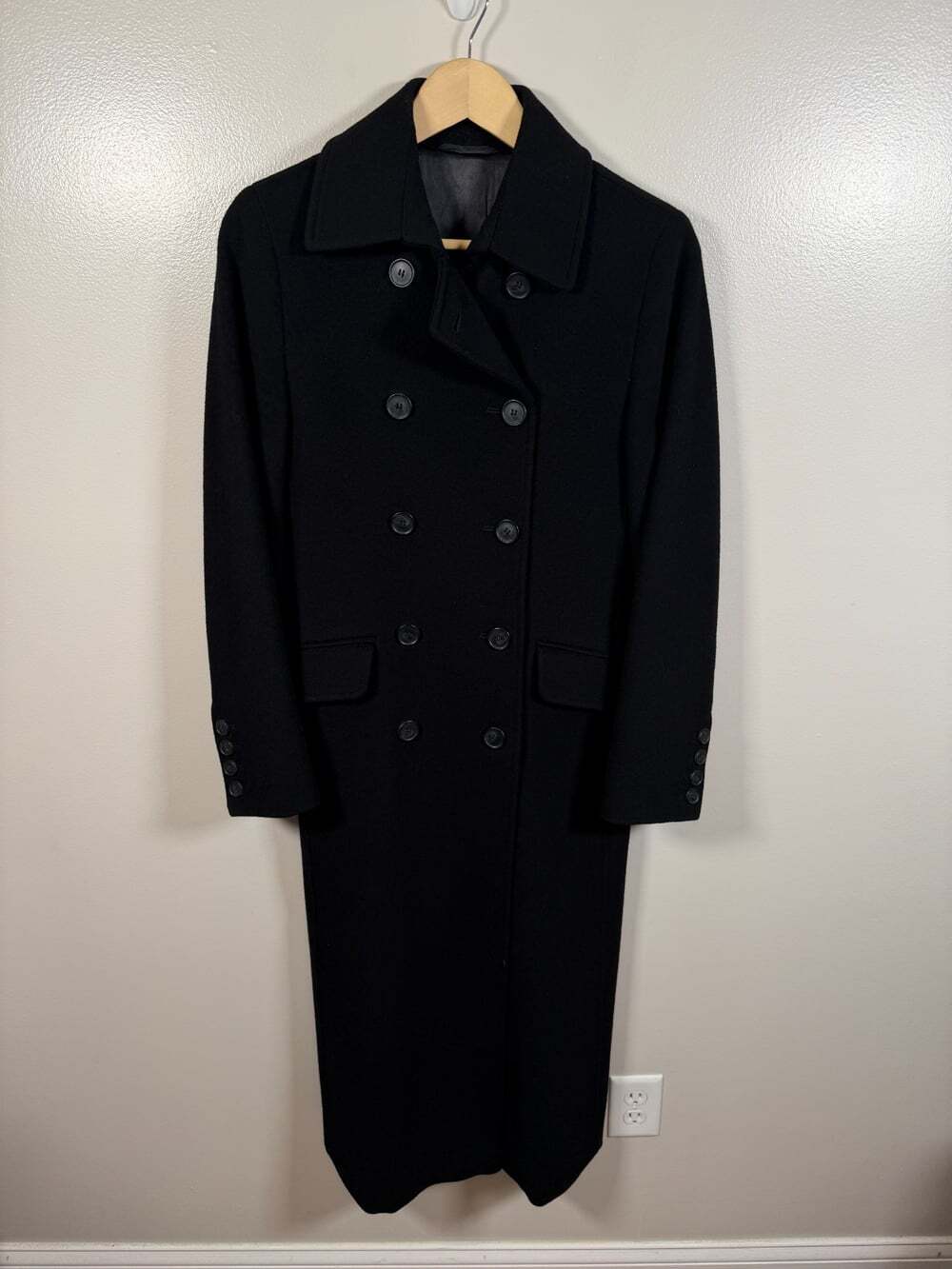 Vintage Yell Coat Wool Cashmere Angora Black Size 4 Double Breasted Capsule